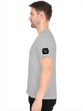 Men's V-Neck T-Shirt | Regular Fit | 180 GSM Bio-Washed Cotton | Durable Double-Stitched Seams | Everyday Wear | Personalized | Typography | Hand Gestures | Self-expression | Everyday | Humorous | Humorous K-pop - right sleeve - Grey Melange - mockup 6