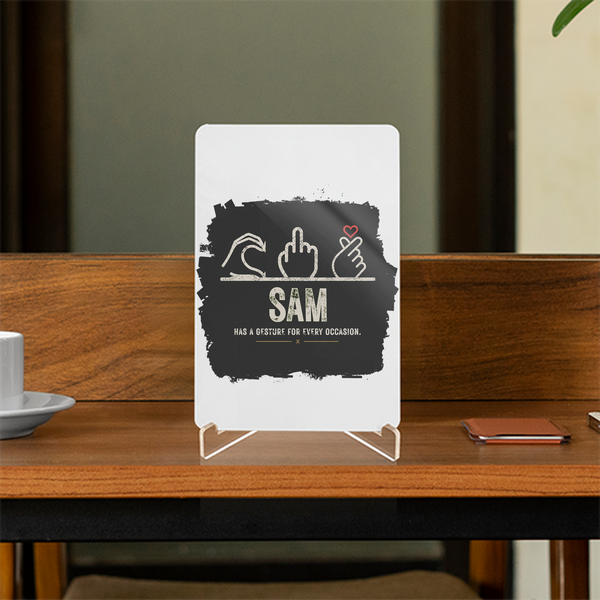 Acrylic Display Stand | 4x6 Inch | Clear Acrylic | Tabletop Display | Unisex | Personalized | Typography | Hand Gestures | Self-expression | Everyday | Humorous | Humorous K-pop