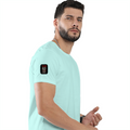 Male Classic Crew T-Shirt | Men's Regular Fit | 180 GSM Bio-Washed Cotton | Pre-Shrunk, Double-Stitched | Personalized | Typography | Humor | Friendship | Everyday | Humorous - right sleeve - Mint - mockup 6