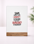 Acrylic Photo Frame with Stand | 5x7 Inch | Acrylic & Wood | UV Printed Tabletop Display | Universal | Personalized | Typography | Democracy | Strength | Self-purchase | Assertive - front_1 - mockup 2
