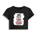 Female Baby Tee | Cropped Fit | Cotton Spandex Blend | Stretchy & Breathable | Women | Personalized | Typography | Democracy | Strength | Self-purchase | Assertive - front - Black - mockup 1