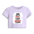 Female Baby Tee | Cropped Fit | Cotton Spandex Blend | Stretchy & Breathable | Women | Personalized | Typography | Democracy | Strength | Self-purchase | Assertive - front - Lavender - mockup 1