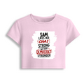 Female Baby Tee | Cropped Fit | Cotton Spandex Blend | Stretchy & Breathable | Women | Personalized | Typography | Democracy | Strength | Self-purchase | Assertive - front - Light Baby Pink - mockup 1