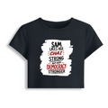 Female Baby Tee | Cropped Fit | Cotton Spandex Blend | Stretchy & Breathable | Women | Personalized | Typography | Democracy | Strength | Self-purchase | Assertive - front - Navy Blue - mockup 1
