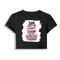 Female Baby Tee | Cropped Fit | Cotton Spandex Blend | Stretchy & Breathable | Women | Personalized | Typography | Democracy | Strength | Self-purchase | Assertive - back - Black - mockup 2