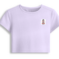 Female Baby Tee | Cropped Fit | Cotton Spandex Blend | Stretchy & Breathable | Women | Personalized | Typography | Democracy | Strength | Self-purchase | Assertive - left pocket - Lavender - mockup 3