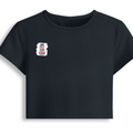 Female Baby Tee | Cropped Fit | Cotton Spandex Blend | Stretchy & Breathable | Women | Personalized | Typography | Democracy | Strength | Self-purchase | Assertive - right pocket - Navy Blue - mockup 4