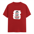 Male Classic Crew T-Shirt | Men's Regular Fit | 180 GSM Bio-Washed Cotton | Pre-Shrunk, Double-Stitched | Personalized | Typography | Democracy | Strength | Self-purchase | Assertive - front - Red - mockup 1