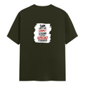 Male Classic Crew T-Shirt | Men's Regular Fit | 180 GSM Bio-Washed Cotton | Pre-Shrunk, Double-Stitched | Personalized | Typography | Democracy | Strength | Self-purchase | Assertive - back - Olive Green - mockup 2