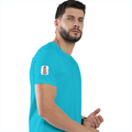 Male Classic Crew T-Shirt | Men's Regular Fit | 180 GSM Bio-Washed Cotton | Pre-Shrunk, Double-Stitched | Personalized | Typography | Democracy | Strength | Self-purchase | Assertive - right sleeve - SkyBlue - mockup 6