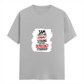Female Classic Crew T-Shirt | Regular Fit | 180 GSM Bio-Washed Cotton Blend | Pre-Shrunk, Double-Stitched | Women | Personalized | Typography | Democracy | Strength | Self-purchase | Assertive - front - Grey Melange - mockup 1