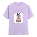 Female Classic Crew T-Shirt | Regular Fit | 180 GSM Bio-Washed Cotton Blend | Pre-Shrunk, Double-Stitched | Women | Personalized | Typography | Democracy | Strength | Self-purchase | Assertive - front - Lavender - mockup 1