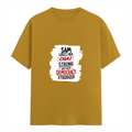 Female Classic Crew T-Shirt | Regular Fit | 180 GSM Bio-Washed Cotton Blend | Pre-Shrunk, Double-Stitched | Women | Personalized | Typography | Democracy | Strength | Self-purchase | Assertive - front - Mustard Yellow - mockup 1