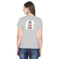 Female Classic Crew T-Shirt | Regular Fit | 180 GSM Bio-Washed Cotton Blend | Pre-Shrunk, Double-Stitched | Women | Personalized | Typography | Democracy | Strength | Self-purchase | Assertive - back - Grey Melange - mockup 2