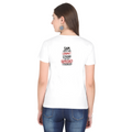 Female Classic Crew T-Shirt | Regular Fit | 180 GSM Bio-Washed Cotton Blend | Pre-Shrunk, Double-Stitched | Women | Personalized | Typography | Democracy | Strength | Self-purchase | Assertive - back - White - mockup 2