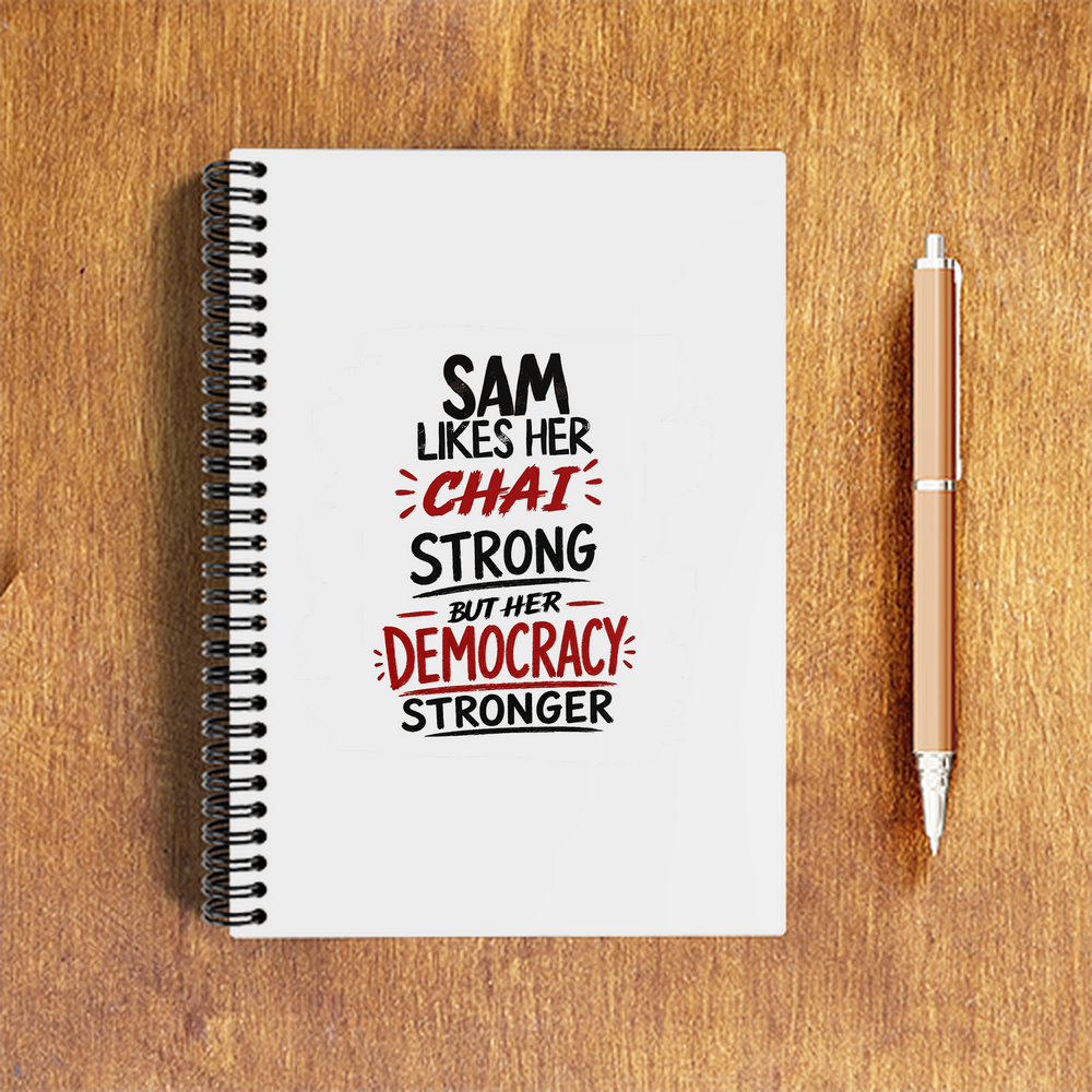 A5 Notepad | 120 Pages, Ruled/Unruled | 70 GSM Natural Shade Paper, 300 GSM Cover | Wire Bound | Everyday Use | Personalized | Typography | Democracy | Strength | Self-purchase | Assertive - front - White - mockup 1