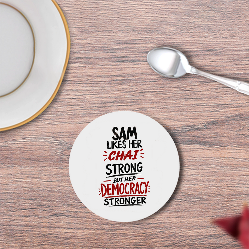 Coasters | 3mm MDF Board | Super Glossy Finish, Durable | Unisex | Personalized | Typography | Democracy | Strength | Self-purchase | Assertive - front - White - mockup 1