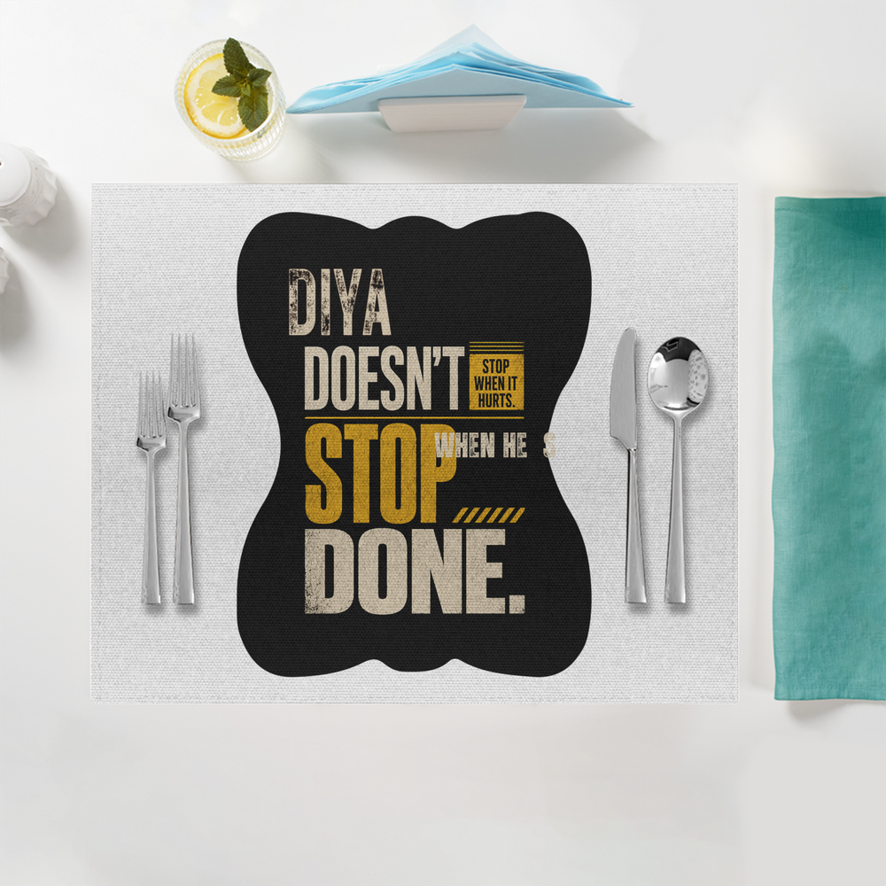 Placemat | Standard Dining | 100% Polyester | Durable, Fade-Proof, Soft | Unisex | Personalized | Typography | Self-improvement | Perseverance | Everyday | Empowering | Strong Until The End - front - White - mockup 1