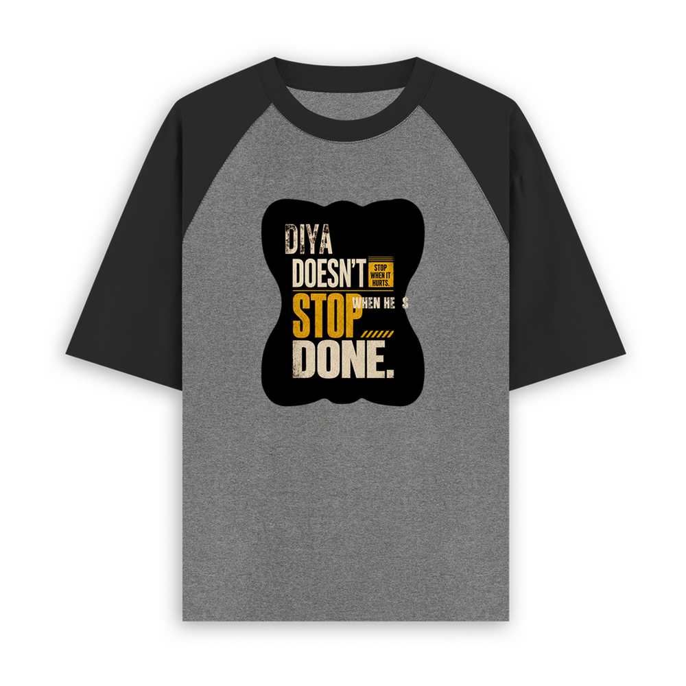 Unisex Oversized Raglan T-Shirt | Relaxed Fit | 180 GSM Bio-Washed Cotton | Two-Tone Style | Pre-Shrunk Comfort | Personalized | Typography | Self-improvement | Perseverance | Everyday | Empowering | Strong Until The End - front - mockup 1