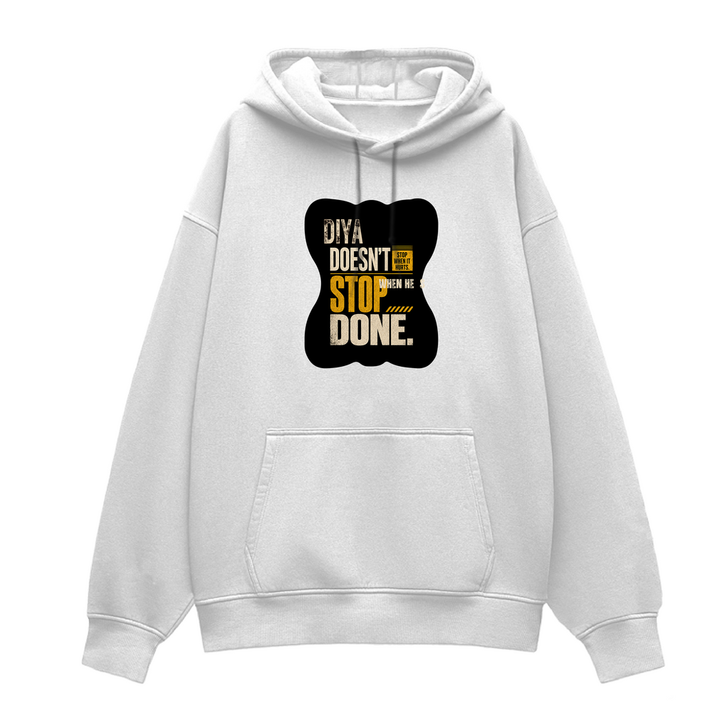 Oversized Hoodie | Relaxed Fit Unisex | 400 GSM Cotton Blend | Pre-Shrunk Warmth & Comfort | Adults | Personalized | Typography | Self-improvement | Perseverance | Everyday | Empowering | Strong Until The End - front - White - mockup 1