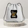 Drawstring Bag | 280 GSM | Durable Cotton | Secure Closure | Unisex | Personalized | Typography | Self-improvement | Perseverance | Everyday | Empowering | Strong Until The End - back - mockup 2