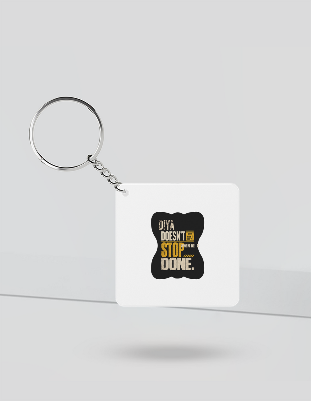 Keychain | Rectangle Square Slim | Durable Acrylic | Fade-Proof Glossy Finish | Unisex | Personalized | Typography | Self-improvement | Perseverance | Everyday | Empowering | Strong Until The End - front_Square - Square - White - mockup 1