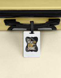 Luggage Tag | Travel Accessory | Acrylic | Durable, Double-Sided, Secure Strap | Unisex | Personalized | Typography | Self-improvement | Perseverance | Everyday | Empowering | Strong Until The End