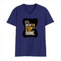 Men's V-Neck T-Shirt | Regular Fit | 180 GSM Bio-Washed Cotton | Durable Double-Stitched Seams | Everyday Wear | Personalized | Typography | Self-improvement | Perseverance | Everyday | Empowering | Strong Until The End - front - Royal Blue - mockup 1