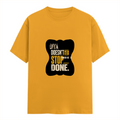 Female Classic Crew T-Shirt | Regular Fit | 180 GSM Bio-Washed Cotton Blend | Pre-Shrunk, Double-Stitched | Women | Personalized | Typography | Self-improvement | Perseverance | Everyday | Empowering | Strong Until The End - front - Golden Yellow - mockup 1