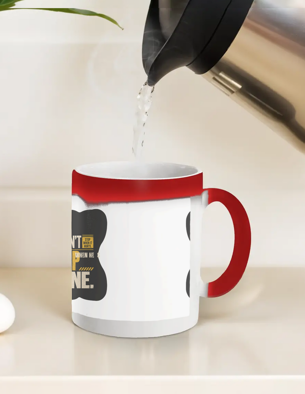 Magic Coffee Mug | 11 oz | Ceramic | Heat-Reveal Design | Unisex | Personalized | Typography | Self-improvement | Perseverance | Everyday | Empowering | Strong Until The End - front_11oz Red - 11oz Red - mockup 1