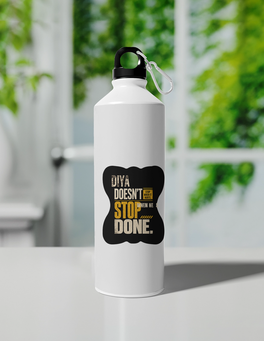 Sipper Bottle | 750 ml Unisex | Aluminum | Clip Cap | Fade-Proof | Personalized | Typography | Self-improvement | Perseverance | Everyday | Empowering | Strong Until The End - front - White - mockup 1