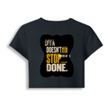 Female Baby Tee | Cropped Fit | Cotton Spandex Blend | Stretchy & Breathable | Women | Personalized | Typography | Self-improvement | Perseverance | Everyday | Empowering | Strong Until The End - back - Navy Blue - mockup 2
