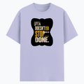 Cotton Stretch T-Shirt | Unisex Fit | 95% Cotton 5% Spandex | Breathable Flexible Durable | Adults | Personalized | Typography | Self-improvement | Perseverance | Everyday | Empowering | Strong Until The End - front - Lavender - mockup 1