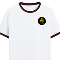 Ringer T-Shirt | Unisex Fit | 100% Cotton | Bio-Washed, Pre-Shrunk, Rib Neck | Adults | Personalized | Typography | Academia | Education | Graduation | Humorous - left pocket - Maroon off white - mockup 3