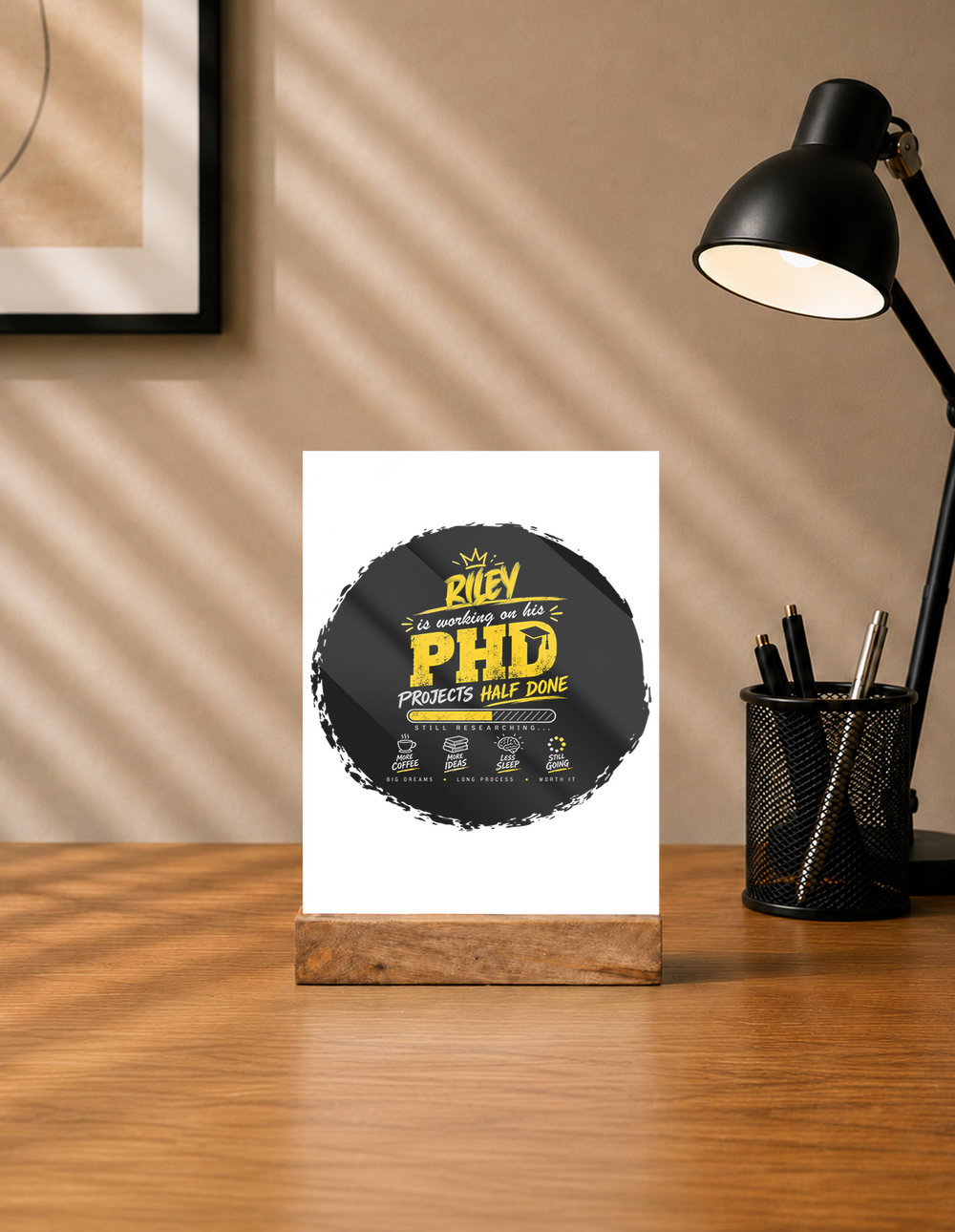 Acrylic Photo Frame with Stand | 5x7 Inch | Acrylic & Wood | UV Printed Tabletop Display | Universal | Personalized | Typography | Academia | Education | Graduation | Humorous - front - mockup 1