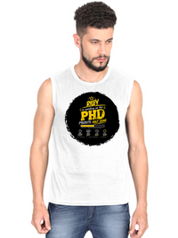 Male Sleeveless T-Shirt | Regular Fit Men | 180 GSM Bio-Washed Cotton Blend | Pre-Shrunk, Double-Stitched | Personalized | Typography | Academia | Education | Graduation | Humorous