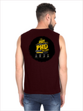 Male Sleeveless T-Shirt | Regular Fit Men | 180 GSM Bio-Washed Cotton Blend | Pre-Shrunk, Double-Stitched | Personalized | Typography | Academia | Education | Graduation | Humorous - back - Maroon - mockup 2
