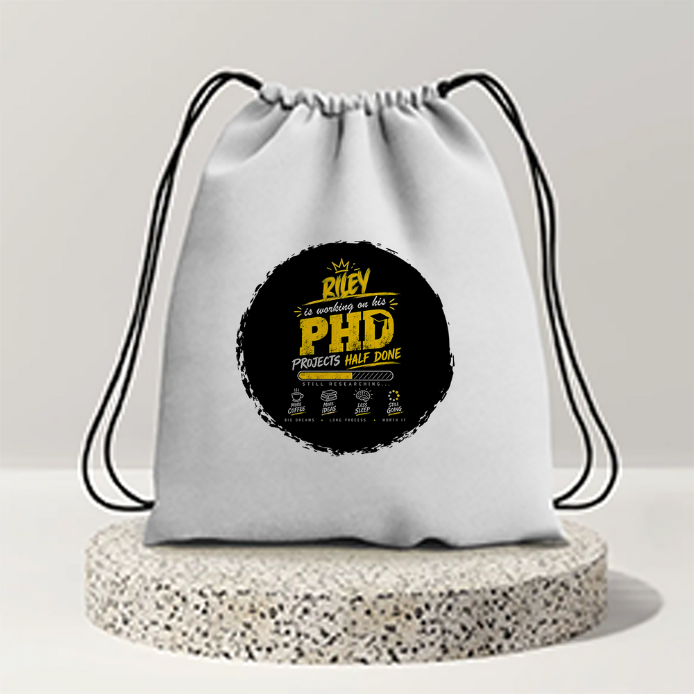 Drawstring Bag | 280 GSM | Durable Cotton | Secure Closure | Unisex | Personalized | Typography | Academia | Education | Graduation | Humorous - front - mockup 1