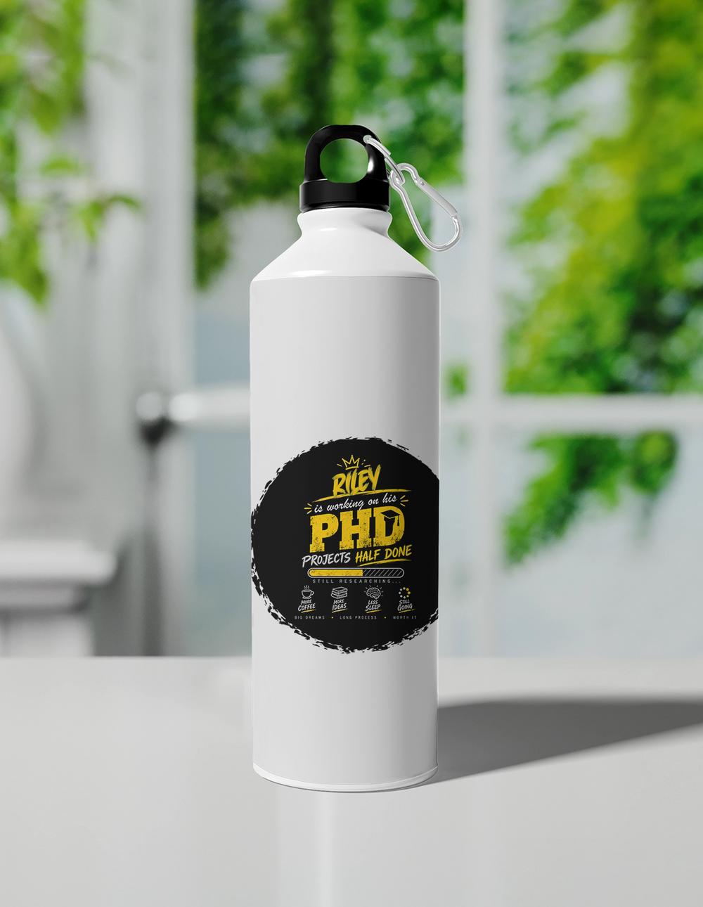 Sipper Bottle | 750 ml Unisex | Aluminum | Clip Cap | Fade-Proof | Personalized | Typography | Academia | Education | Graduation | Humorous - front - White - mockup 1