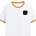 Ringer T-Shirt | Unisex Fit | 100% Cotton | Bio-Washed, Pre-Shrunk, Rib Neck | Adults | Personalized | Typography | Identity | Confident - left pocket - Mustard yellow off white - mockup 3