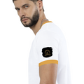 Ringer T-Shirt | Unisex Fit | 100% Cotton | Bio-Washed, Pre-Shrunk, Rib Neck | Adults | Personalized | Typography | Identity | Confident - left sleeve - Mustard yellow off white - mockup 5