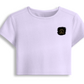 Female Baby Tee | Cropped Fit | Cotton Spandex Blend | Stretchy & Breathable | Women | Personalized | Typography | Identity | Confident - left pocket - Lavender - mockup 3