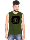Male Sleeveless T-Shirt | Regular Fit Men | 180 GSM Bio-Washed Cotton Blend | Pre-Shrunk, Double-Stitched | Personalized | Typography | Identity | Confident - front - Olive Green - mockup 1