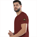 Male Classic Crew T-Shirt | Men's Regular Fit | 180 GSM Bio-Washed Cotton | Pre-Shrunk, Double-Stitched | Personalized | Typography | Self-expression | Everyday | Confident - left sleeve - Brick Red - mockup 5