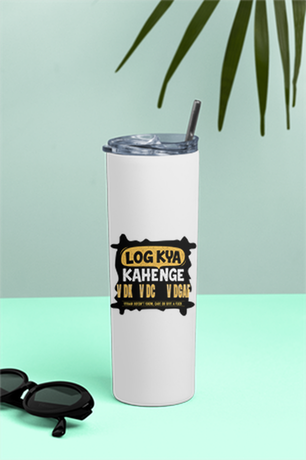 Tumbler Bottle | 20oz Capacity | Stainless Steel | Double-Wall Insulated, Splash-Proof Lid, Metal Straw | Everyday Use | Personalized | Typography | Self-expression | Everyday | Confident - front - White - mockup 1