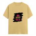Female Classic Crew T-Shirt | Regular Fit | 180 GSM Bio-Washed Cotton Blend | Pre-Shrunk, Double-Stitched | Women | Personalized | Typography | Self-expression | Everyday | Empowering | Desi Swag Unfiltered - front - Beige - mockup 1