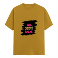 Female Classic Crew T-Shirt | Regular Fit | 180 GSM Bio-Washed Cotton Blend | Pre-Shrunk, Double-Stitched | Women | Personalized | Typography | Self-expression | Everyday | Empowering | Desi Swag Unfiltered - front - Mustard Yellow - mockup 1