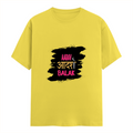 Female Classic Crew T-Shirt | Regular Fit | 180 GSM Bio-Washed Cotton Blend | Pre-Shrunk, Double-Stitched | Women | Personalized | Typography | Self-expression | Everyday | Empowering | Desi Swag Unfiltered - front - New Yellow - mockup 1