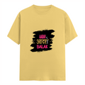 Female Classic Crew T-Shirt | Regular Fit | 180 GSM Bio-Washed Cotton Blend | Pre-Shrunk, Double-Stitched | Women | Personalized | Typography | Self-expression | Everyday | Empowering | Desi Swag Unfiltered - front - Yellow - mockup 1