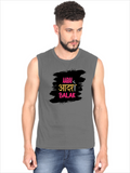 Male Sleeveless T-Shirt | Regular Fit Men | 180 GSM Bio-Washed Cotton Blend | Pre-Shrunk, Double-Stitched | Personalized | Typography | Self-expression | Everyday | Empowering | Desi Swag Unfiltered - front - Charcoal Melange - mockup 1